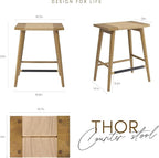 Thor Wicker Premium Solid Wood Counter Stool 24", Backless Counter Height Seating with Hand-Knitted Rope, Eco-Friendly Modern Design (Light Brown)