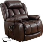 MAEVIS Large Genuine Leather Lift Recliner Chairs, Dual Motor Lift Chiars Recliner for Elderly,Extended Footrest and Lumbar Pillow for Tall Man,Heating and Massage, USB and Type-C Ports(Brown)