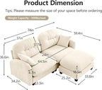 74" Loveseat L Shaped Sofa with Ottoman, Comfy Chenille Fabric Cloud Sectional Couch, Modern Upholstered Deep Seat Sofa with Armrest Pillow, Cloud Couch for Small Spaces Apartment, Beige