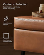 VASAGLE EKHO Collection - Storage Ottoman Bench, Entryway Bedroom Bench, 15 Gallons, Synthetic Leather with Stitching, Mid-Century Modern, Safety Hinges, Loads 660 lb, Caramel Brown ULOM074K01