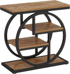 Tribesigns End Table Set of 2, 4-Tier Narrow Side Table with Storage Shelves, Wood Small Sofa Side Table with Geometric Metal Frame, Industrial Bedside Table for Bedroom, Living Room, Natural Brown