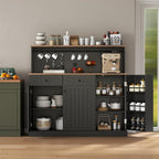 Sideboard Buffet Cabinet with 2 Drawers, Farmhouse Kitchen Pantry with Adjustable Shelves, Coffee Bar Cupboard Cabinet with 3 Doors for Kitchen, Dining Room (Black)