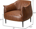 KINWELL 33" W Faux Leather Barrel Chairs Set of 2 with Hand-Tufted Pleated Back Flared Arms, Modern PU Upholstered Accent Chairs with Metal Legs, Large Armchairs Lounge Chairs for Living Room, Brown