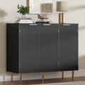 Fluted Sideboard Buffet with 3 Doors, Modern Accent Cabinet with Adjustable Shelves, Kitchen Storage Cabinet with Golden Handles, Coffee Bar for Kitchen, Living Room, Black
