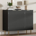 Fluted Sideboard Buffet with 3 Doors, Modern Accent Cabinet with Adjustable Shelves, Kitchen Storage Cabinet with Golden Handles, Coffee Bar for Kitchen, Living Room, Black