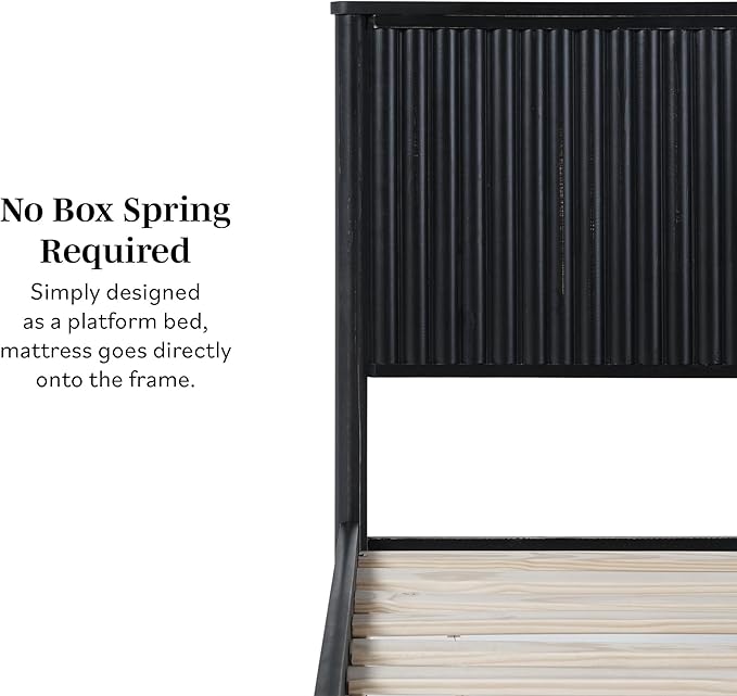 Walker Edison Queen Modern Reeded Headboard Solid Wood Bed, Queen Size, Black