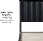 Walker Edison Queen Modern Reeded Headboard Solid Wood Bed, Queen Size, Black
