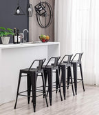 HAOBO Home 26" Low Back Metal Counter Stool Height Bar Stools [Set of 4] for Indoor/Outdoor Barstools, Matte Black