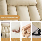 TEKAMON Power Lift Recliner Chair for Elderly with Heat & Massage, Dual Motor Breathable Leather Recliner, Lay Flat Sleeping Chairs with Infinite Position, Remote Control & USB Type-c Ports(Beige)