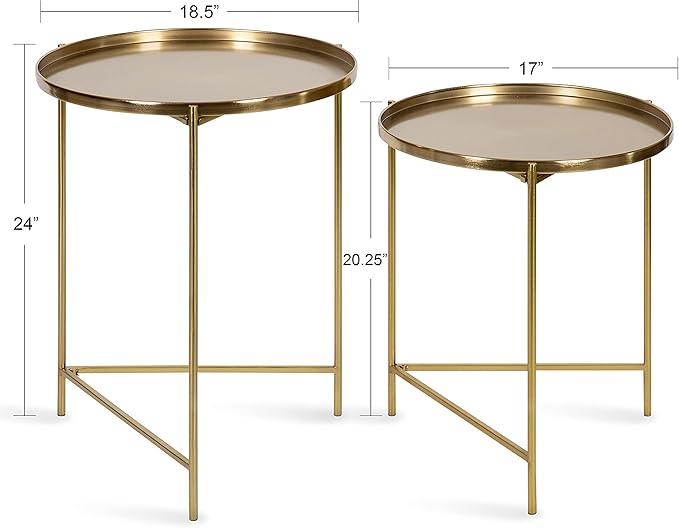 Kate and Laurel Ulani Modern Nesting Side Table; Set of 2; Gold; Sophisticated Glam End Tables for Storage and Display