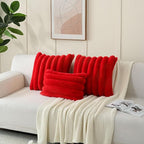FUTEI Christmas Red Decorative Throw Pillow Covers 20x20 Inch Set of 2, Square Soft Faux Rabbit Fur Thick Striped Cushion Cover,Winter Home Decor for Couch Bed Living Room