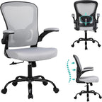 Flysky Ergonomic Office Chair, Mesh Home Office Desk Chair with Flip-up Arms and Lumbar Support, Height Adjustable, Swivel, Gray