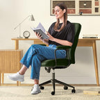 Green Leather Office Desk Chair with Wheels and Arms, Height Adjustable, Vintage, Mid Century Modern Style