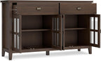 SIMPLIHOME Artisan Buffet - 60 inch Wide Solid Wood 4-Door Sideboard Buffet in Natural Aged Brown, Storage Cabinet for Dining Room or Kitchen with Adjustable Shelves and Square Knobs