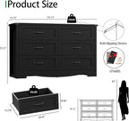 Dresser for Bedroom with 6 Drawers, 54" Wide Wood Chest of Drawers with Deep Drawers & Mental Handle, Modern Dresser TV Stand, Wooden Closet Storage Organizer for Living Room, Hallway, Entryway, Black