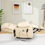 EDILLY Large Reclining Lift Chair, Dual Motor Massage Chair, Genuine Leather Recliner with Heating and Massage for Seniors, with Double Lumbar Cushion and Extended Footrest, USB Port(Beige)