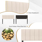 KOMFOTT Linen Upholstered Headboard for Full & Queen Size Bed, Vertical Channel Tufted Rectangular Headboard with Solid Wood Legs & Adjustable Width, Padded Bed Backboard, Easy Assembly, Beige