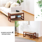 latifolia Solid Wood Bench, Entryway Shoe Bench with Cushion, 2 Tier Shoe Storage Organizer for Hallway, Living Room(Grey,39.70''L)