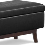 SIMPLIHOME Owen 36 inch Wide Mid Century Modern Small Rectangular Storage Ottoman in Distressed Black Vegan Faux Leather, Assembled, For the Living Room, Entryway and Family Room