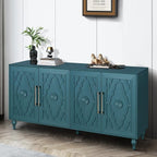 Sideboard Buffet Credenza for Living Room, 63" Blue Entryway Table with Storage Accent Cabinet, Carved Flowers Doors & Wire Holes
