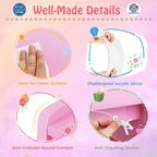 HONEY JOY Kids Vanity, Little Girls Vanity Set with Mirror and Stool and Lights, Wooden Princess Makeup Dressing Table, Storage Box & Shelf, Pretend Play Kids Vanity Table and Chair Set(Pink)