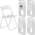 20 Pack White Plastic Folding Chairs, Indoor Outdoor Portable Stackable Commercial Seats with Steel Frame for Home Office Wedding Party Events Kitchen Dining, 350lb Capacity