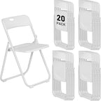 20 Pack White Plastic Folding Chairs, Indoor Outdoor Portable Stackable Commercial Seats with Steel Frame for Home Office Wedding Party Events Kitchen Dining, 350lb Capacity