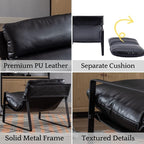 LukeAlon Modern PU Leather Accent Armchairs Set of 2, Upholstered Living Room Chairs with Metal Base Removable Thickened Cushion Sofa Chairs Comfy Lounge Chair for Bedroom Living Room Office, Black