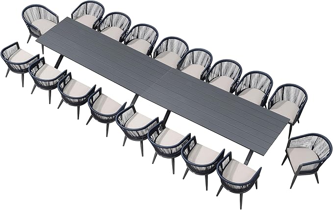 PURPLE LEAF Patio Dining Set for 18 All-Weather Wicker Aluminium 20 Piece Outdoor Table and Chairs Set Included Cushions for Backyard Indoor Decor Kitchen Modern Outdoor Furniture Set Gray and Navy