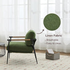 HEAH-YO Modern Accent Chairs Set of 2, Upholstered Linen Fabric Living Room Chairs with Backrests and Metal Legs, Comfy Reading Side Armchairs for Bedroom, Green