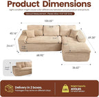 106" Oversized Couch Sofa, L Shape Couches for Living Room, No Assembly Required Corduroy Sectional Sofas with Right Facing Chaise for Home Apartment