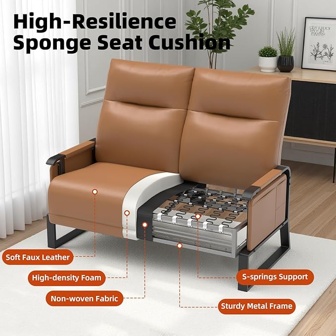 Modular Cloud Sectional Couches for Living Room, Faux Leather Loveseat & Accent Chairs Set of 2, Upholstered Sectional Sofa Set for Office, Brown