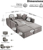 WILLOVE 141'' Modular Sectional Sofa, Chenille Cloud Couch with Wide Armrests & 6 Pillows, Deep Seat Couches for Living Room, Grey