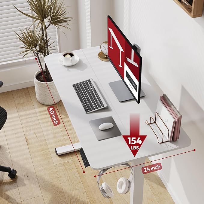 SANODESK Electric Standing Desk 40x24 Inch Height Adjustable Stand Up Desk Home Office Computer Workstation Sit Stand Home Office Desk with Splice Board (White Frame + White Top)