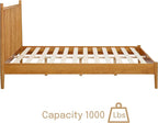 NTC Inno Wooden Bed Frame with Headboard, Solid Oak and Rubber Wood Foundation with Silent Slats and Wood Central Supports, 1000 Lb Capacity, Effortless Assembly, Queen Rustic - Oak