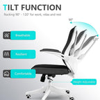 Office Chair,Ergonomic Comfy Home Desk Chair with 350LBS Capacity,High Back Gaming Chair with Wheels,Mesh Computer Chair,Lumbar Support, Adjustable Headrest,Flip-up Armrest (04Black)