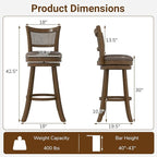 COSTWAY 30” Swivel Bar Height Barstool Set of 2, Rubber Wood Bar Stools with Rattan Backrest, Footrest, Upholstered Leathaire Armless Chairs for Kitchen Island, Pub, Brown(2, 30” Seat Height)