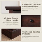 Farmhouse 8 Drawer Dresser for Bedroom, 54" Wide Wood Dresser with Natural Texture, Vintage Metal Double Hand Knobs, Rustic Chest of Drawers for Bedroom, Living Room, Hallway, Cherry