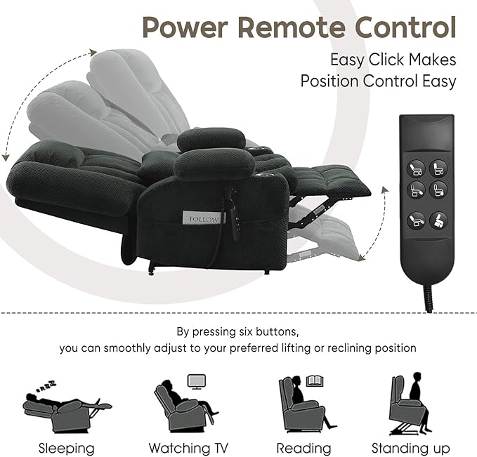 ABCASA Oversized Dual Motor Lay Flat Power Lift Recliner Chair, Massage Recliner Chairs with Heat, Lumbar Pillow, USB & Type-C Ports, Oversized Recliner for Big & Elderly People for Living Room - Grey