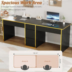 4 EVER WINNER 78.72‘’ Extra Long Black Desk with Drawers, 2 Person Desk with 5 Storage Drawers, Computer Desk with Storage Shelves,Double Desks Workstation with Shelf for Home Office, Black
