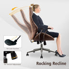 ovios Home Office Ergonomic Chair, Mid-Century Modern Luxury Faux Suede Leather Chairs, Comfy High Back Computer Swivel Rolling Task Armchair for Executive, Dark Brown