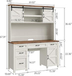 Farmhouse 67" H Executive Desk with Hutch,Office Desks with 5 Drawers, Computer Desk with Storage Cabinet & File Drawers and Charging Station, Wood Workstation for Home Office,Study.(Unique White).
