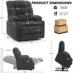 EONIX Dual Motor Wide Power Lift Recliner Chair for Elderly, Oversized Lay Flat Lift Chair with Heat and Massage and Cup Holders, 400lbs Heavy Duty Big and Tall Lift Recliner, Dark Grey Grey