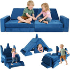 15 Pcs Modular Kids Play Couch, Toddler Couches That Fold Out, Plush Foam Chair for Children’s Playroom, Velvet Fabric Convertible Foam and Floor Cushion for Boys and Girls (Blue,27)
