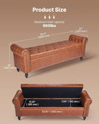 VEVOR Button-Tufted Storage Ottoman Bench, Rolled Arm PU Leather Bench with Solid Wood Legs, Modern Shoe Benches Seat for Entryway, Upholstered End of Bed Benches for Living Room, Dining Room, Brown