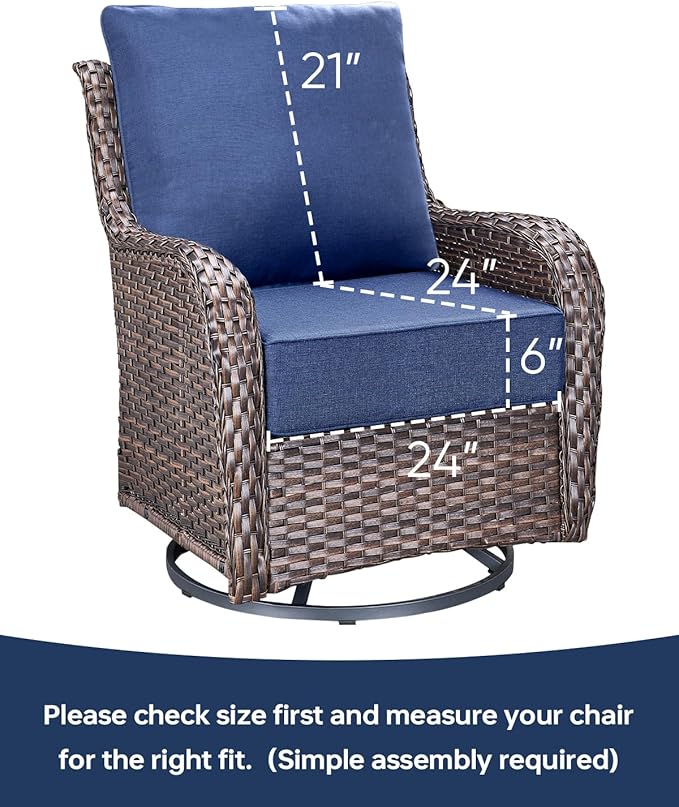 Luxury 24x24x6 Inch Outdoor Cushions - Water&UV&Fade Resistant 1 Set Deat Seat Patio Furniture Cushion for Wicker Dining Rocking Swivel Chairs Loveseat Couch Sectional Sofa - Navy Blue