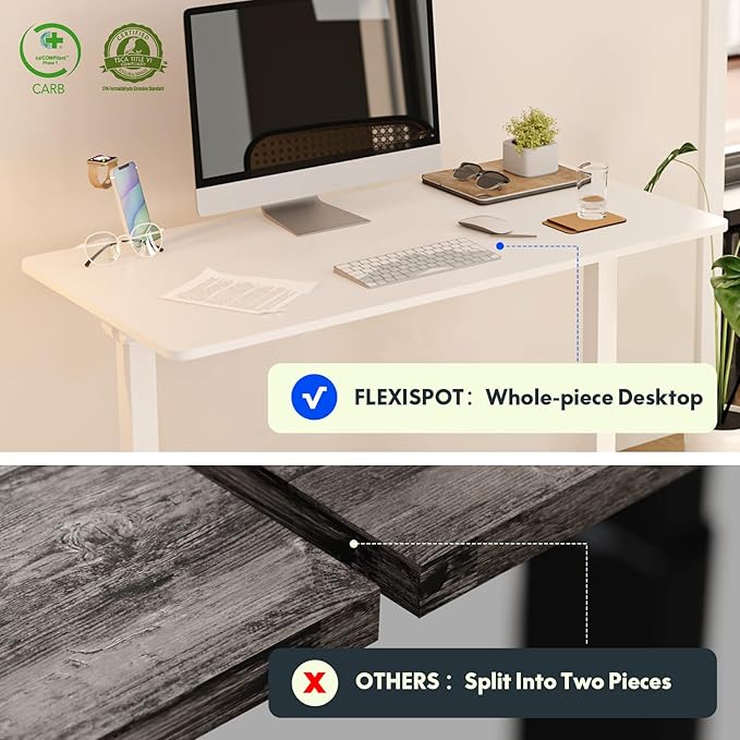 FLEXISPOT E6 Standing Desk 3 Stages Dual Motor Electric 60x24 Inch Whole-Piece Board Height Adjustable Electric Sit Stand Desk(White Frame + White Desktop, 2 Packages)
