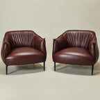 KINWELL 33" W Faux Leather Barrel Chairs Set of 2 with Hand-Tufted Pleated Back Flared Arms, Modern PU Upholstered Accent Chairs with Metal Legs, Large Armchairs Lounge Chairs for Living Room, Red