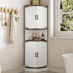64.8" Farmhouse Corner Cabinet, Dining Room Tall Corner Cabinet with 4 Barn Doors and 5 Storage Shelves, Bar Storage Cabinets for Kitchen, Living Rooms, Laundry Room White