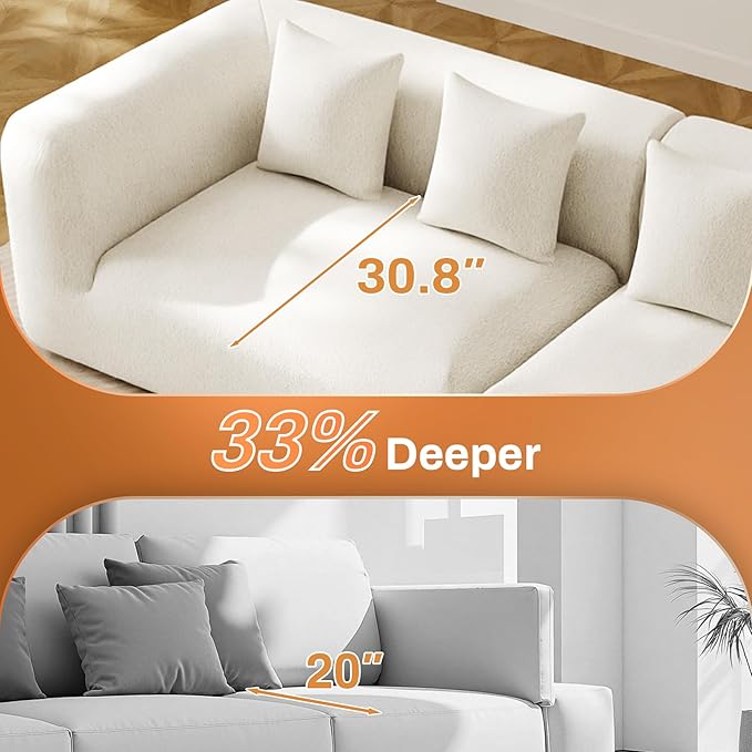 120'' Oversized Sectional Couches for Living Room Boneless Modular Sectional Sofa Plush Chenille Cloud Modular Couch Modern Sectionals with Deep Seat, No Assembly Required, 4 Seater, Beige